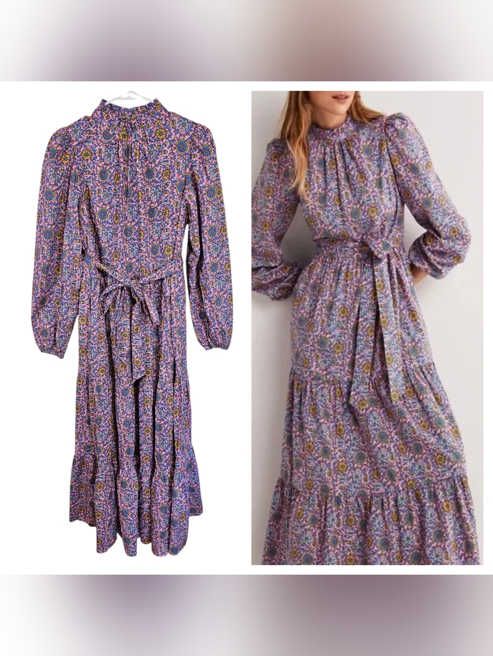 Boden Mutton Sleeve Maxi Mock Neck Modest Maxi Dress Floral